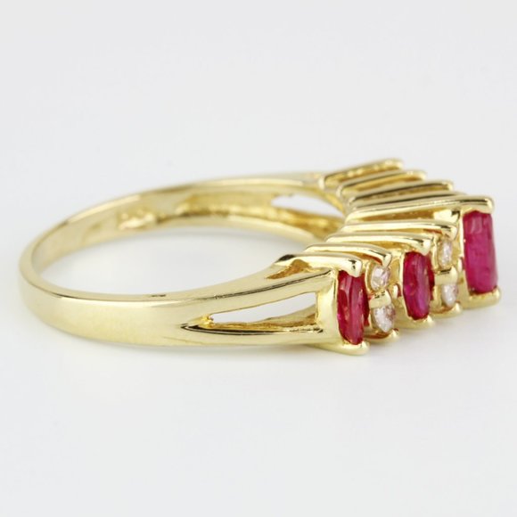 14K Yellow Gold Marquise Ruby & Diamond Anniversary Wedding Band Cocktail Ring - Picture 3 of 7